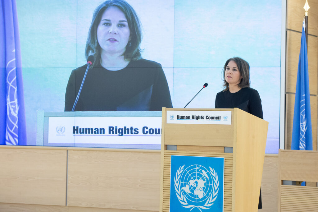 Annalena Baerbock, Federal Minister for Foreign Affairs of Germany addresses the 52nd Regular Session of the Human Rights Council, Geneva.
